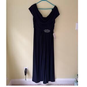 Patra Womens Maxi Dress Size 12 Formal Gown Navy Blue Rhinestone NEW MOB Classic